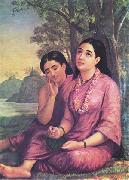 Raja Ravi Varma Shakuntala writes to Dushyanta. oil painting picture wholesale